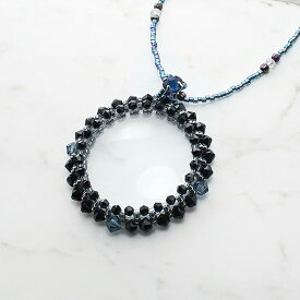 【ギフト・プレゼントに！】ビーズ ルーペ ペンダント ネックレス 倍率 3.5倍（ブラック×ブルー）［全額返金保証］拡大鏡 ルーペ アクセサリー ネックレス