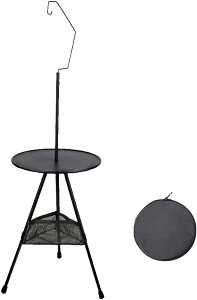 キャンプ テーブル 丸サイドテーブル メッシュ収納 ランタンスタンド付き ナイトテーブル ベッドサイドテーブル 組み立て 高さ自由調整 アウトドアテーブル