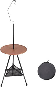 キャンプ テーブル 丸サイドテーブル メッシュ収納 ランタンスタンド付き ナイトテーブル ベッドサイドテーブル 組み立て 高さ自由調整 アウトドアテーブル