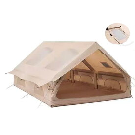 エアーテント インフレータブルテント TCポリコットン　空気入れ付き 　TPUルーフ メッシュ窓 メッシュドア　 煙突穴付き　4~6人4シーズン　400 x 300x 210cm