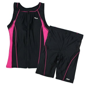 フィットネス 水着 レディース セパレート 女性用 フィラ FILA ノースリーブ 前ファスナー 体型カバー15号 17号 19号 大きいサイズ
