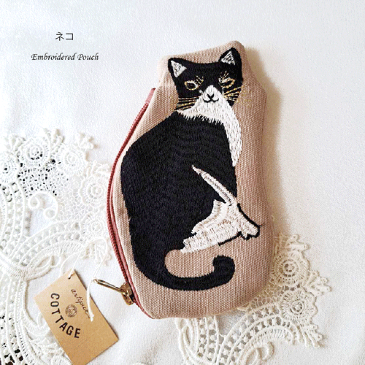 楽天市場】【送料無料】刺繍ポーチ レオパード ネコ スワンフラミンゴ