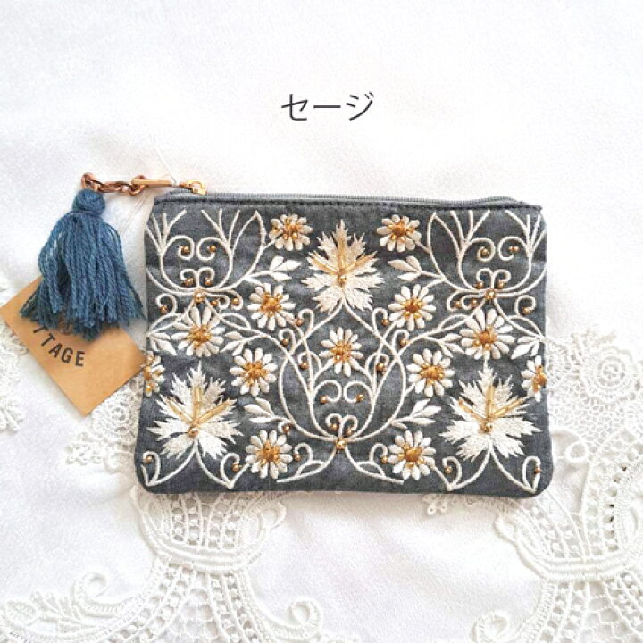楽天市場】【送料無料】刺繍ポーチ ビーズ刺繍 ミニフラットポーチ（2 
