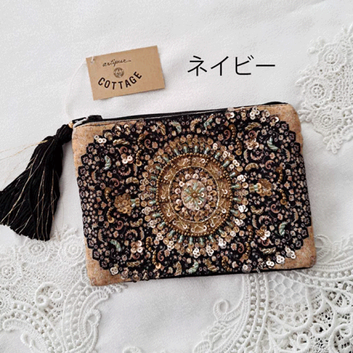 楽天市場】プリント＆ビーズ刺繍 ポーチ刺繍ハンドメイドビーズ