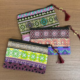 【ポイント5倍】【クーポン】【送料無料】モン族 ポーチ 大 モン族伝統の刺繍ポーチ 大 アジアン雑貨 少数民族 刺繍 アジアン ポーチ 小物入れ モン族小物入れ ポーチ 民族 大きめポーチ