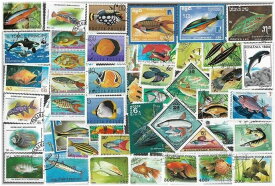 魚の切手（海外使用済み切手　30枚）