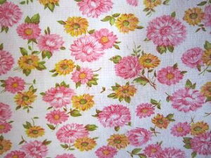 フィードサック 白地ピンクオレンジお花 (1/4サイズ)