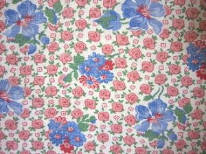 フィードサック  白地ブルーお花とピンクミニ薔薇 (1/16サイズ)