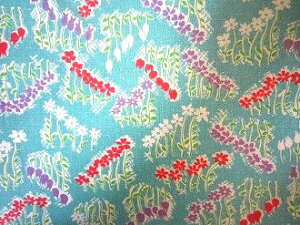 フィードサック  ターコイズ地赤紫白お花 (1/16サイズ)