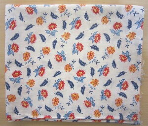 フィードサック 白地赤オレンジお花とブルーの葉っぱ (フルサイズ)