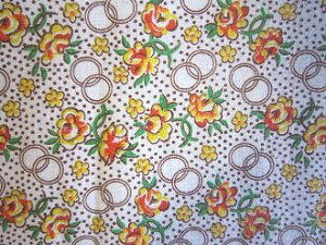 フィードサック 白地オレンジ薔薇とリング模様 (1/16サイズ)