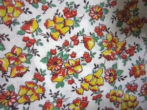 フィードサック 白地赤イエローお花 (1/16サイズ)