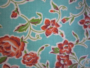 フィードサック ターコイズ地赤お花 (1/16サイズ)