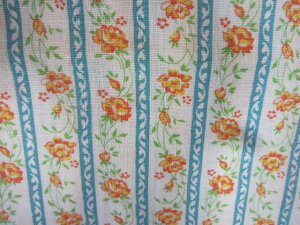 フィードサック 白地イエローオレンジミニ薔薇にターコイズライン (1/4サイズ)