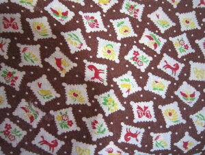 フィードサック ブラウン地スタンプふう模様 (1/16サイズ)