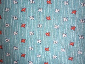 フィードサック ターコイズ地赤白お花 (1/16サイズ)