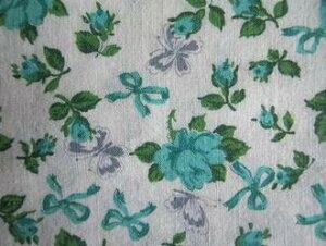 フィードサック 白地ブルー薔薇とリボンと蝶(1/16サイズ)