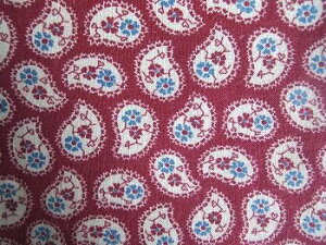 フィードサック  ワイン色地小さいペイズリー小花 (1/16サイズ)