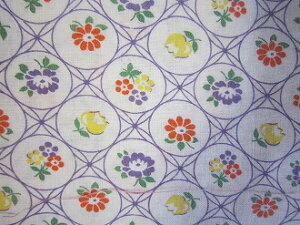 フィードサック 白地黄オレンジ紫お花 (1/16サイズ)