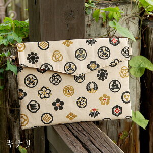 《ネコポス送料無料》 御朱印帳袋/色付き家紋(黒/キナリ) 御朱印帳ポーチ ケース 入れ物