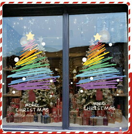 ウォールステッカー クリスマス おしゃれ クリスマスツリー かわいい ステッカー トナカイ サンタ サンタクロース ウィンドウ 特大 窓 ガラス 壁 飾り 壁紙 カフェ ホワイト オーナメント インテリア シール お店 背景