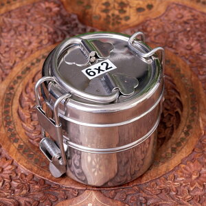 2段インド弁当箱 【少し小盛りサイズ】 6x2 / ランチボックス ダッバーワーラー ステンレス アジアン食品 エスニック食材