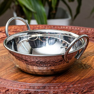 槌目仕上げのステンレスカダイ (直径:約13cm) / 鍋 調理器具 インド 食器 アジアン食品 エスニック食材