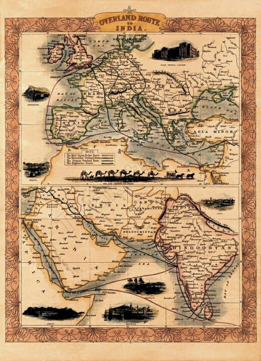 楽天市場 19世紀 アンティーク地図ポスター Overland Route To India ヨーロッパ インド周辺 古地図 世界地図 東南アジア 本 印刷物 ステッカー ポストカード インド雑貨 アジア雑貨 Tirakita