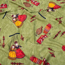 〔1m切り売り〕インドの伝統と不思議が融合 おもしろデザイン布〔109cm〕 カトプトリ ラジャスタンの操り人形 / サブカル 仏像 ブッダ 印相 量り売り布 手芸 生地 コットン布 アジアン ファブリック エスニック