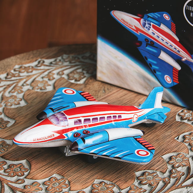 フリクション式 ストラトライナー 成層圏飛行機 インドのレトロなブリキのおもちゃ   ぜんまい式玩具 ブリキ玩具 ティントイ アジア エスニック 雑貨