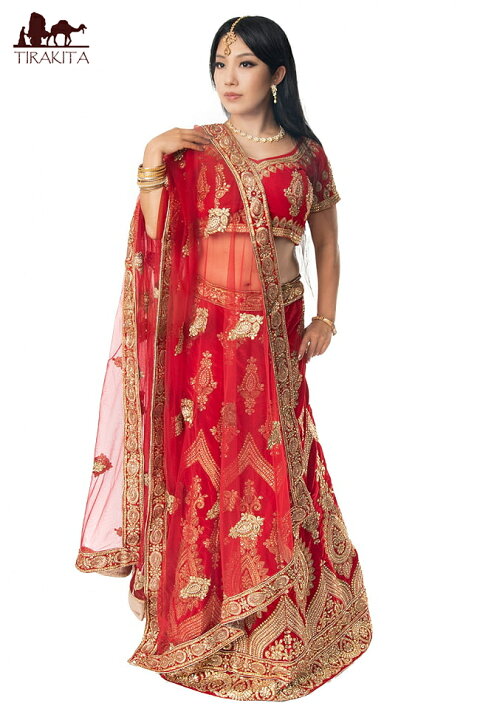 楽天市場 送料無料 1点物 インドのレヘンガドレスセット レッド パーティードレス コスプレ ウェディングドレス 民族衣装 サリー レディース 女性物 エスニック衣料 アジアンファッション エスニックファッション レビューで1000円クーポン プレゼント