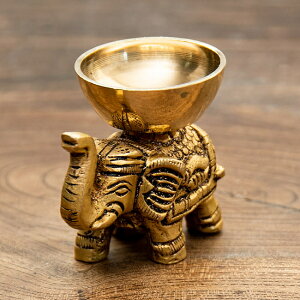 ブラス製 ミニボウル付きエレファント像 6cm / 象 ゾウ ヒンドゥー 神様像 幸運 真鍮 インドの神様像 置物 エスニック アジア 雑貨【レビューで500円クーポン プレゼント】