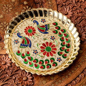 【約14.5cm】インドの礼拝皿 プージャターリー 孔雀 / puja mina thali 宗教用品 生活用品 アジア チベタン マニ エスニック 雑貨