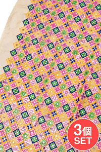 【送料無料】 【3個セット】〔1m単位切り売り〕ラジャスタンの刺繍布〔108cm〕 シャンパンゴールド / 計り売り布 生地 アジア布 手芸 ミラーワーク カッチ刺繍 テーブルクロス ソファーカバ