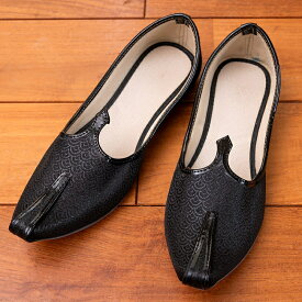 男性用宮廷靴 モジャリブラック / 仮装 コスチューム フラットシューズ ペッタンコ靴 インド Khussa mojari TIRAKITA(ティラキタ) サンダル アジア レディース エスニック衣料 アジアンファッション エスニックファッション【レビューで500円クーポン プレゼント】