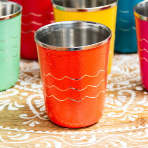 チリチリと音が鳴る!! カラフル チャイカップ 直径5cm×高さ6.5cm / ステンレス グラス コースター ラッシー マグカップ コーヒー インド アジアン食品 エスニック食材