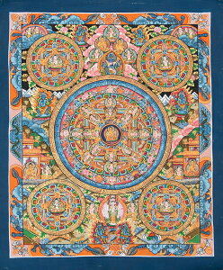 【送料無料】 〔一点物〕タンカ 五仏曼荼羅 31cm x 39cm / 仏画 Thanka マンダラ 手描きのタンカ チベット仏教 曼陀羅 インド 本 印刷物 ステッカー ポストカード ポスター【レビューで1000円クー
