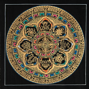 【送料無料】 〔一点物〕タンカ 八吉祥曼荼羅 アシュタマンガラ Ashtamangala 35cm x / 仏画 Thanka マンダラ 手描きのタンカ チベット仏教 曼陀羅 インド 本 印刷物 ステッカー ポストカード ポスタ