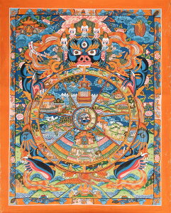【送料無料】 〔一点物〕タンカ Wheel of existance 六道輪廻図 44x56cm / 仏画 マンダラ チベット 曼荼羅 手描き 曼陀羅 インド 本 印刷物 ステッカー ポストカード ポスター【レビューで1000円クー