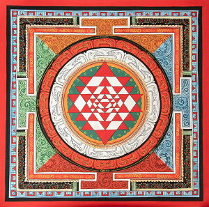 【送料無料】 〔一点物〕タンカ シュリ ヤントラ Sri Yantra 曼荼羅 54x54cm / 仏画 マンダラ チベット 手描き 曼陀羅 インド 本 印刷物 ステッカー ポストカード ポスター【レビューで1000円クーポ