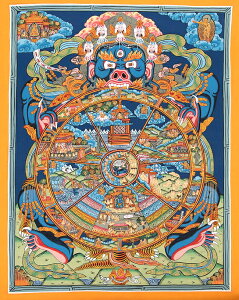 【送料無料】 〔一点物〕タンカ Wheel of existance 六道輪廻図 30cm 40cm / 観音菩薩 仏画 マンダラ チベット 曼荼羅 手描き 曼陀羅 インド 本 印刷物 ステッカー ポストカード ポスター【レビューで