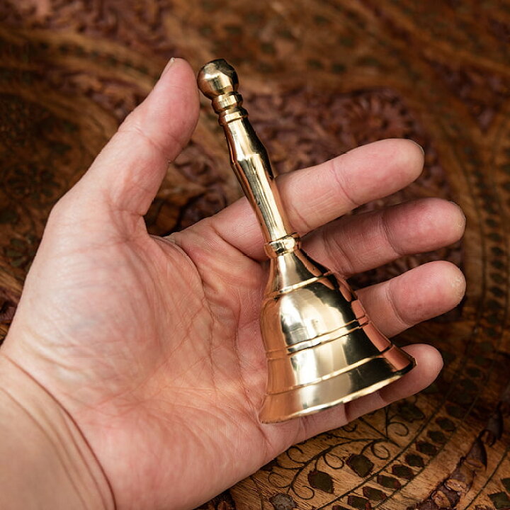 ブラス製ハンドベル【11.5cm】 インド 打楽器 民族楽器 インド楽器 エスニック楽器 ヒーリング楽器  インド雑貨・アジア雑貨-TIRAKITA