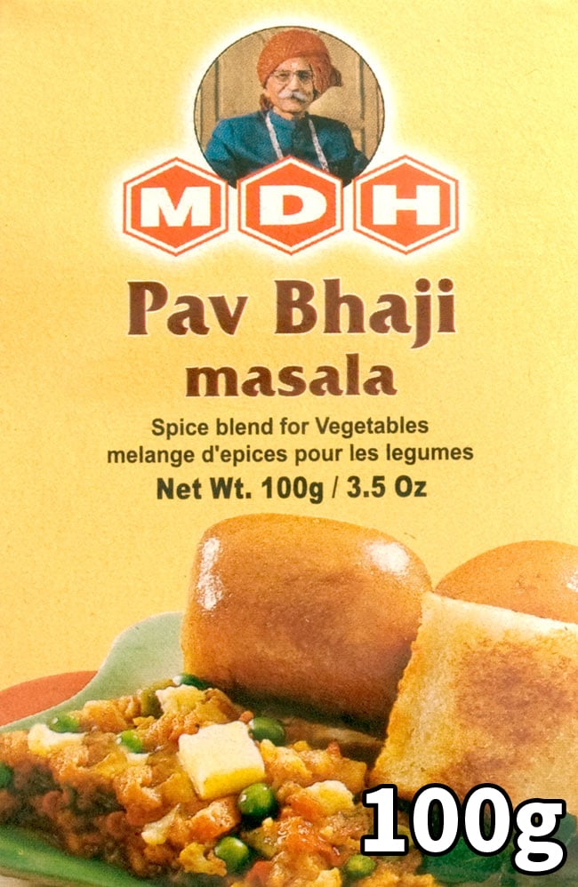 カレーパウダー パヴパジ マサラ 家庭の常備カレーとも言えるジャガイモと野菜のカレー Pav Bhajiを手軽に インドの主婦か使っているスパイスミックスをそのまま輸入したものですの パヴパジマサラ 100ｇ 小サイズ エム AL完売しました。 ディー 新作続 アジアン食品 ミックス エスニック食材 エイチ スパイス インド料理 カレー MDH