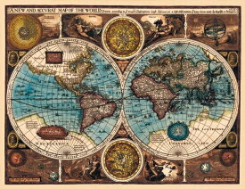 【17世紀】アンティーク地図ポスター A NEW AND ACCVRAT MAP OF THE WORLD 【両半球世界地図】 / 古地図 インド 東南アジア 本 印刷物 ステッカー ポストカード