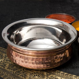 美しい槌目銅装飾仕上げ カダイ（直径：約12.7cm） / インド 鍋 食器 調理器具 アジアン食品 エスニック食材