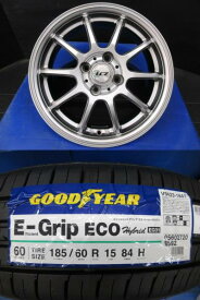 185/60R15 グッドイヤー E-Grip EG01 ベスト LCZ010 アルミホイール 5.5J-15 +45 4H100 4本セット 中古＆新品 夏用 高萩 アクア NHP10 NHP10H カローラアクシオ NKE165 NRE160 NRE161 NZE161 NZE164 カローラフィールダー NKE165G NRE161G NZE161