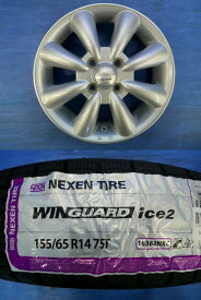 N-BOX スペーシア ミラトコット等に 新品 2024年製冬タイヤ 中古 アルミ ネクセン WINGUARD ice2 155/65R14 4.5J +43 4穴 PCD100 条