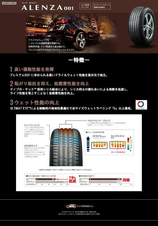 楽天市場】235/55R19 101W BRIDGESTONE ALENZA A001 HOMURA 2x9PLUS 