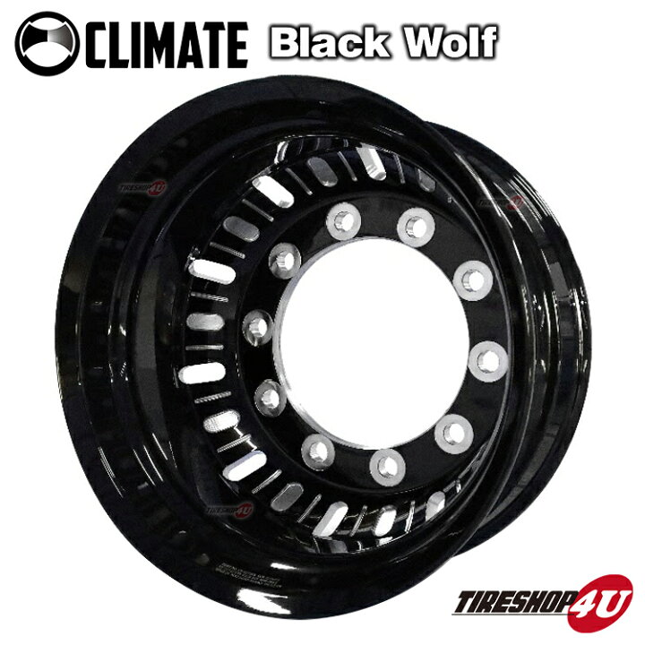 楽天市場 Climate Black Wolf 22 5x7 5 10 335 インセット 137 5 平面座 ハブ281mm ブラックマシニング Iso規格 クライメイト ブラックウルフ 大型車用 リア用 トラック Tb アルミホイール1本価格 Tire Shop 4u 楽天市場店