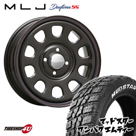 新品 タイヤホイールセット 4本価格 14インチ 軽自動車 タント ワゴンR スペーシア ミラ など MLJ DAYTONA SS 14X5.0J 4/100 +42 5J ブラック 赤青ライン MUDSTAR WANPAKU M/T 155/65R14 ホワイトレター マッドスター ワンパク MT デイトナSS スチール製 鉄チン